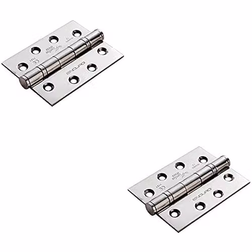 Loops 2 Pack of 13 Ball Bearing Hinges in Bright Stainless Steel, H 102 x W 76 x D 3 mm