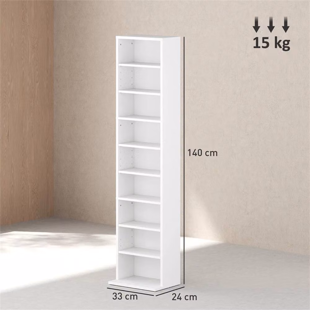 Nordara 260 CD Storage Unit White Media Tower with Adjustable Shelves and Media Compartments – 2