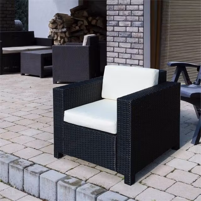 EONLION Black Rattan Garden Armchair with Cushion