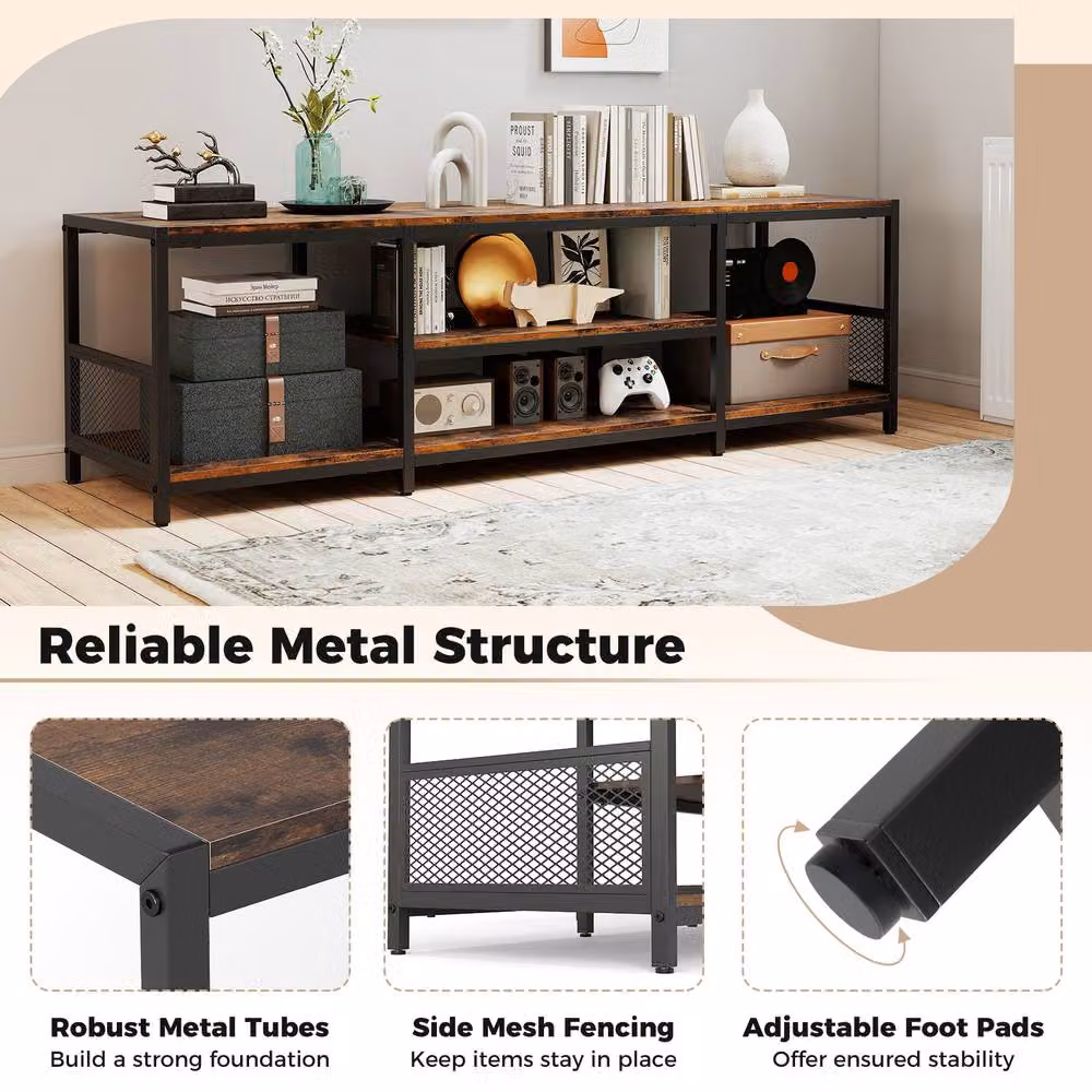 Costway Industrial Entertainment Center TV Stand in Brown for TVs up to 65 Inches – 5