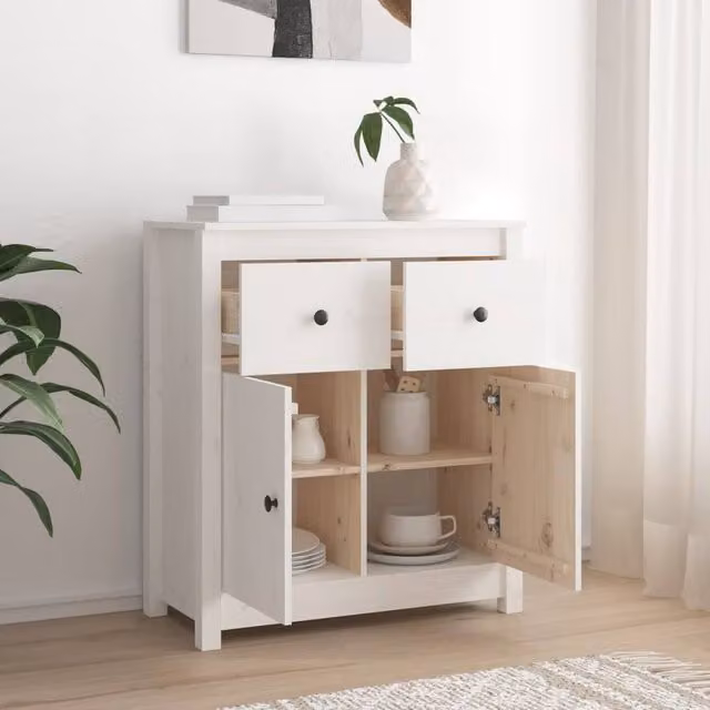 Berkfield Home White Solid Wood Pine Sideboard W/D/H: 70 x 35 x 80 cm – 1