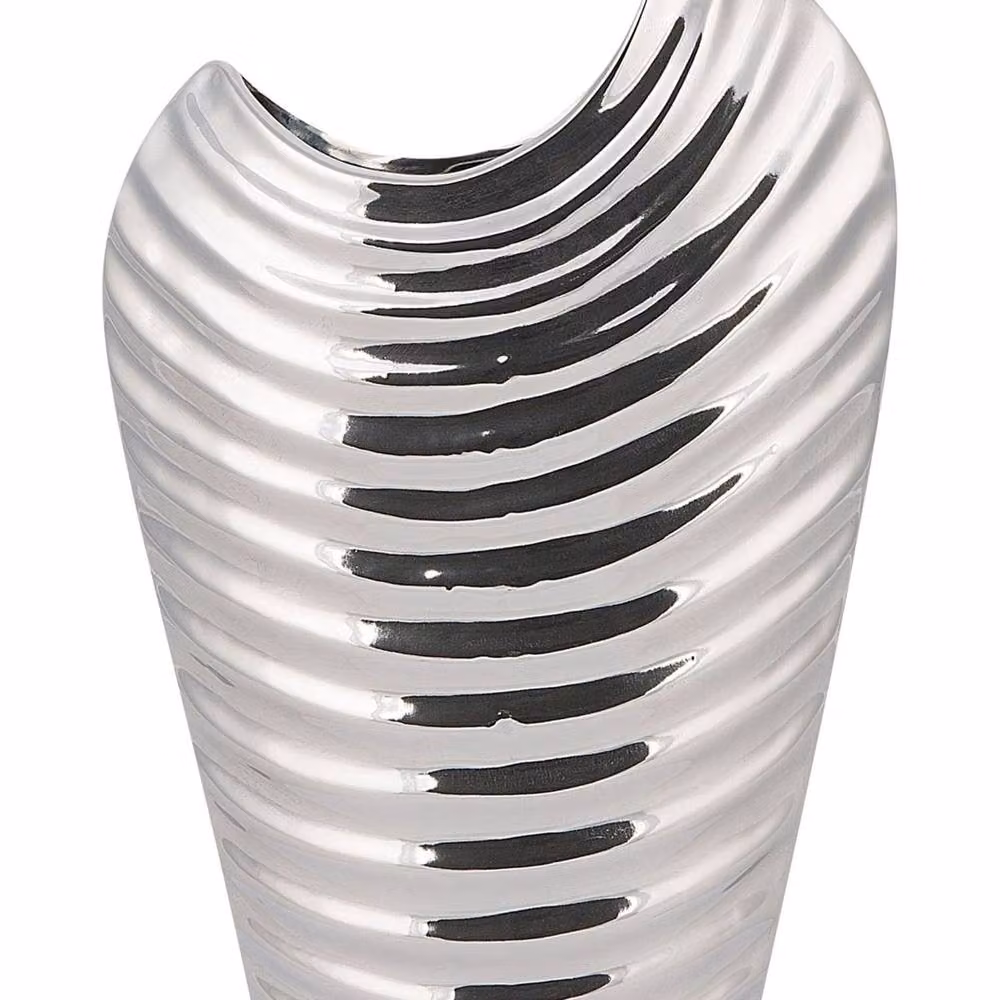 Wyld and Coco Silver Ribbed Ceramic Decorative Vase W: 20 cm, D: 10 cm, H: 26 cm – 2
