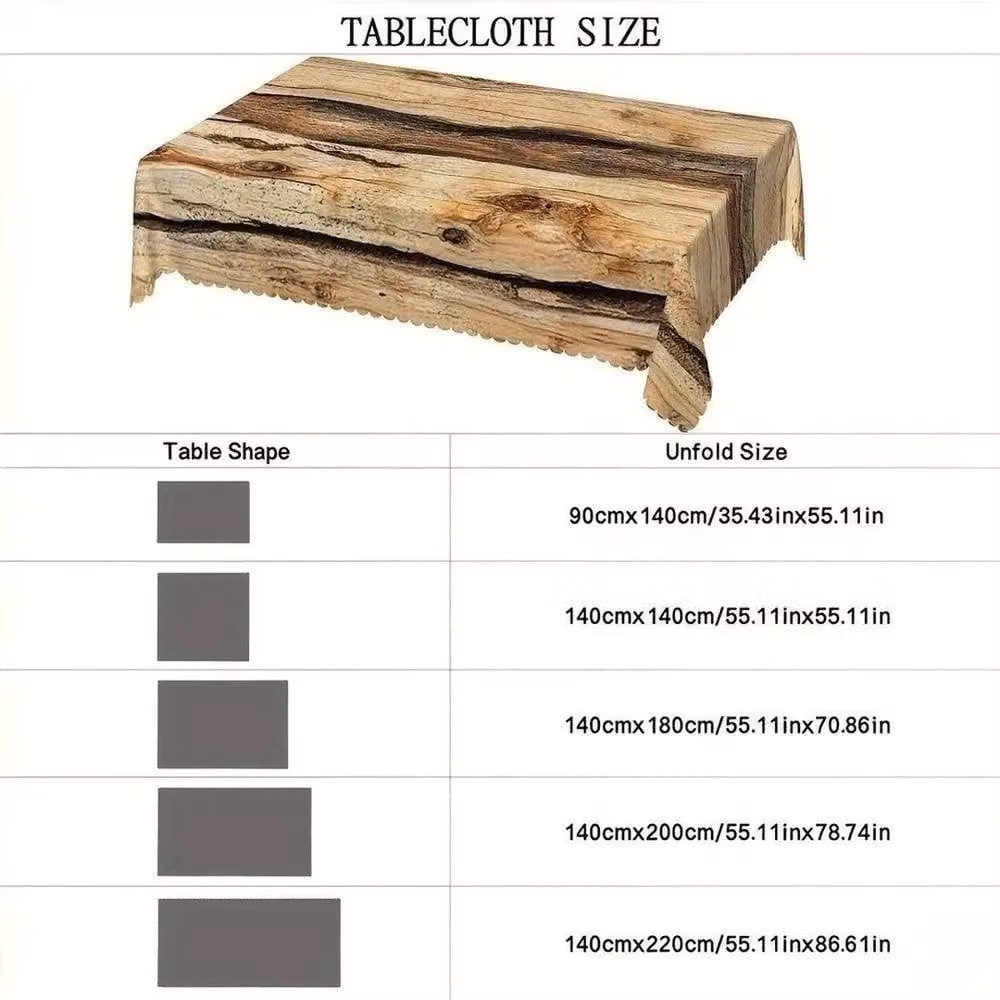 Pawnora Rectangular Polyester Tablecloth with Brown Wood Grain Graphic, W: 140 cm x L: 90 cm – 2