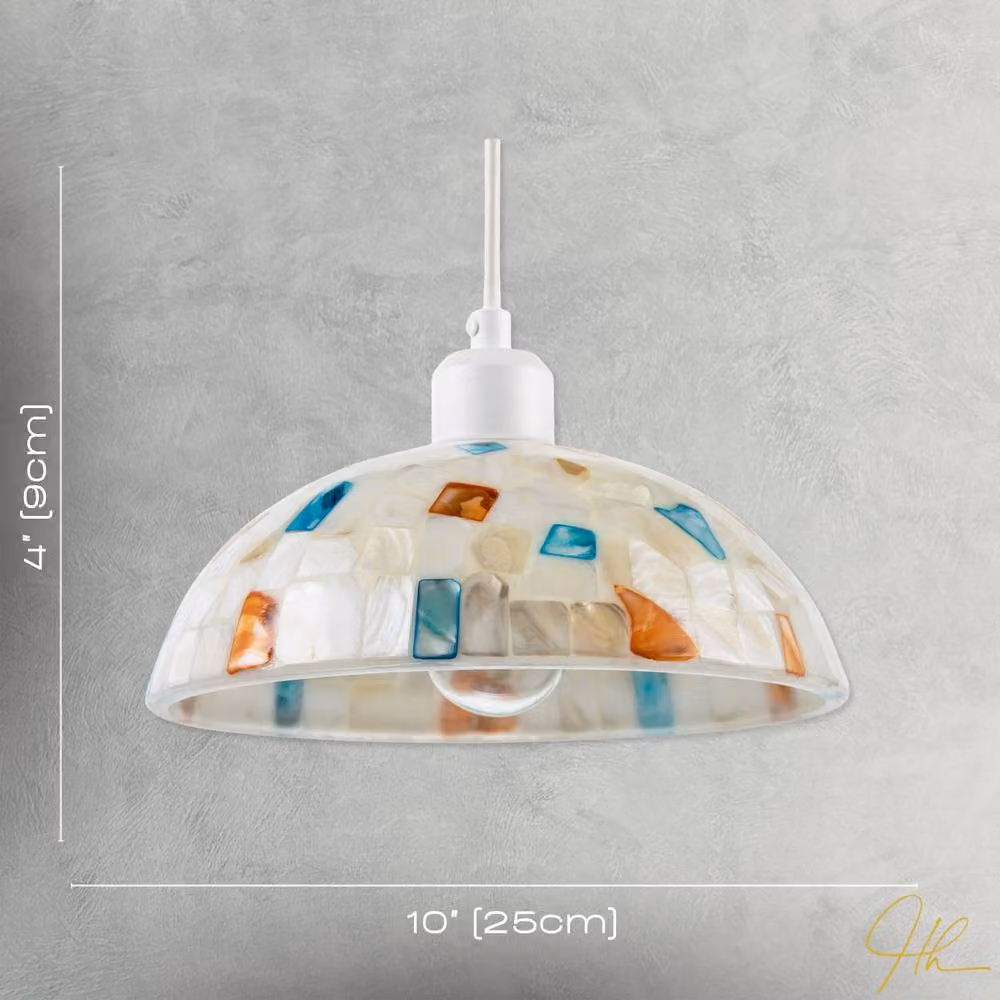 Happy Homewares Mother of Pearl Mosaic Dome Pendant Lighting Shade with Shell Tiles in Beige, Blue and Multicolour – 3