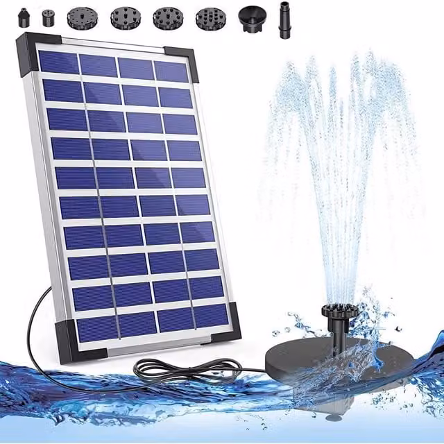 NESTLUNE Solar Panel Powered Round Garden Water Feature Fountain Pump, 380L/h, Multicolour, 0.6m2