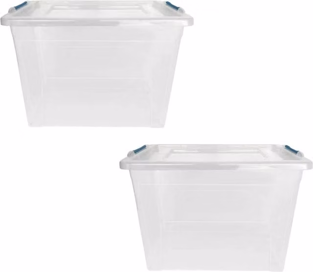 Marco Paul 75L Plastic Storage Box with Click Lid, White, Transparent and Blue