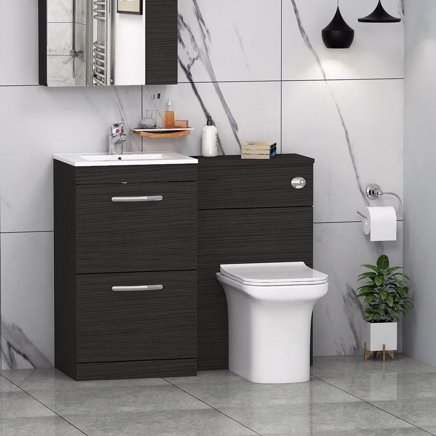 Royal Bathrooms Turin 1000mm Hale Black Minimalist 2-Drawer Basin and Crosby Back to Wall Toilet Pack