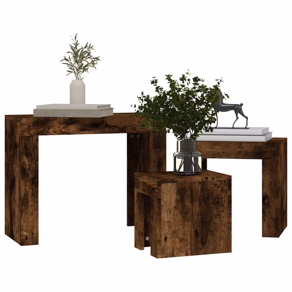 Berkfield Home Nesting Coffee Tables, 3 Piece Set in Smoked Oak Brown Engineered Wood – 3
