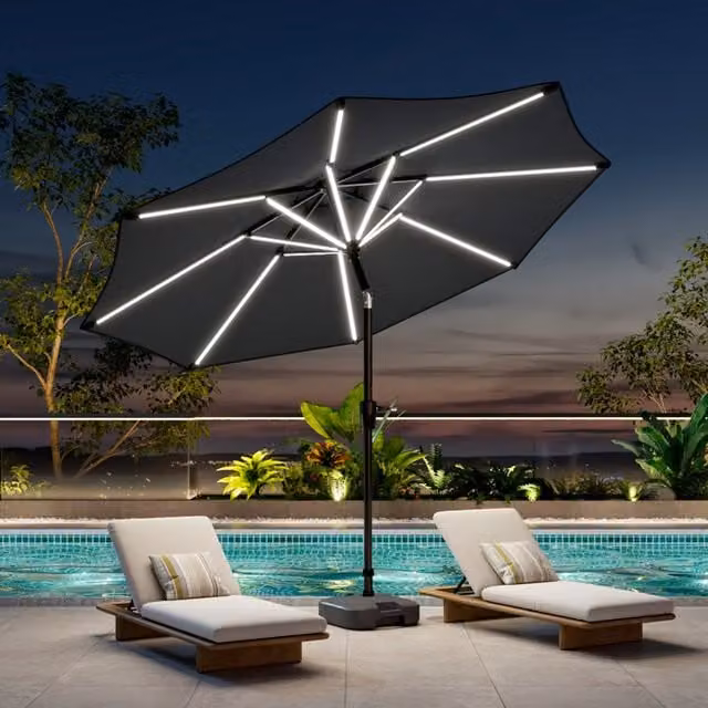 Breeins Modern Outdoor Parasol with LED Strips and Fillable Plastic Base in Anthracite Grey