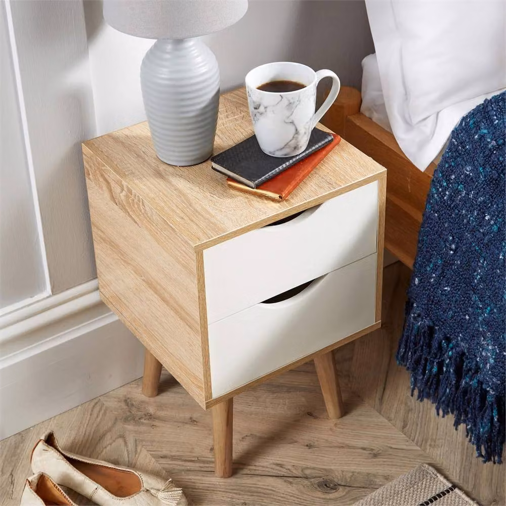 FORGEVIO Boden 2 Drawer Bedside Cabinet in Brown and White – 3