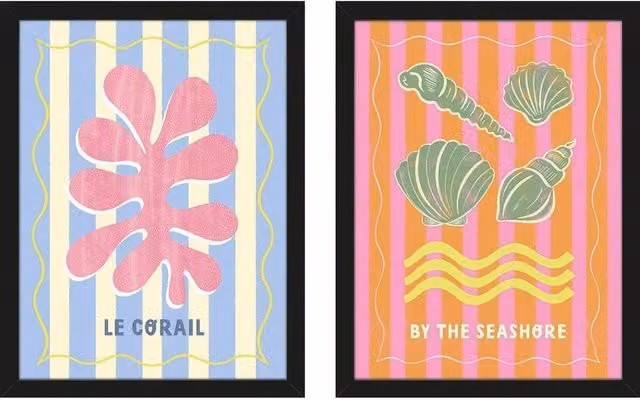 Melissa Donne Le Corail By The Seashore Framed Print Set of 2, Multicolour, Black
