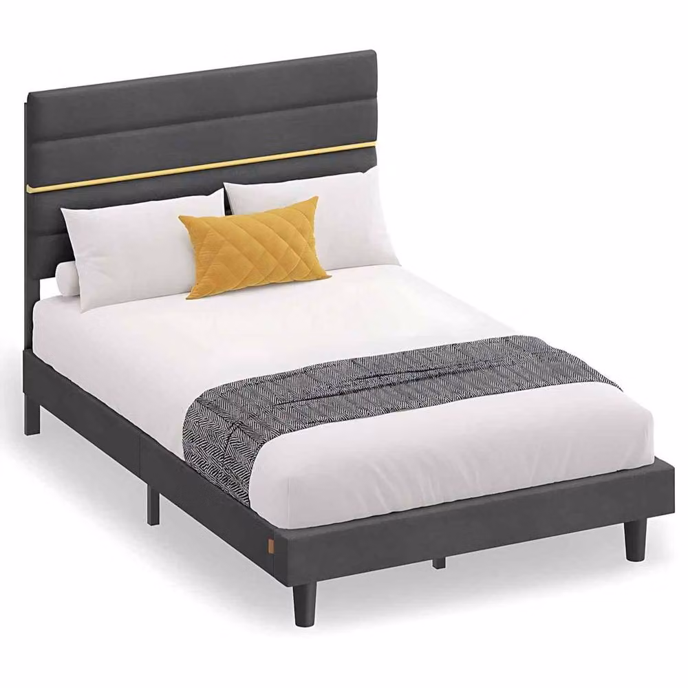 The Bazaarist Small Double Upholstered Bed Frame with Adjustable Headboard in Dark Grey, W/D/H: 120 x 200 cm – 2