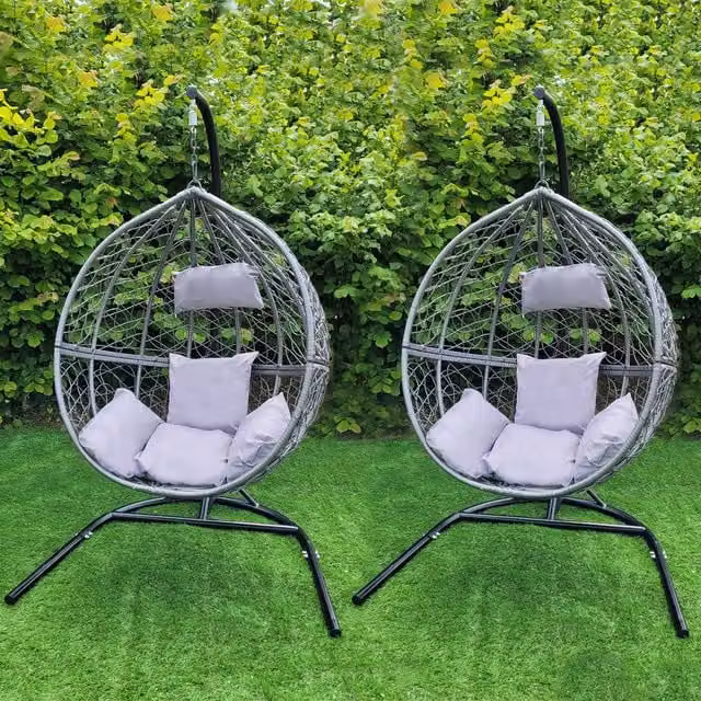 Jardi Set of 2 Modern Grey Rattan Egg Chairs