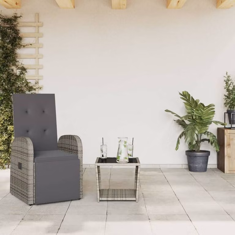 Berkfield Home Beautiful 2 Piece Grey Poly Rattan Garden Dining Set with Cushions