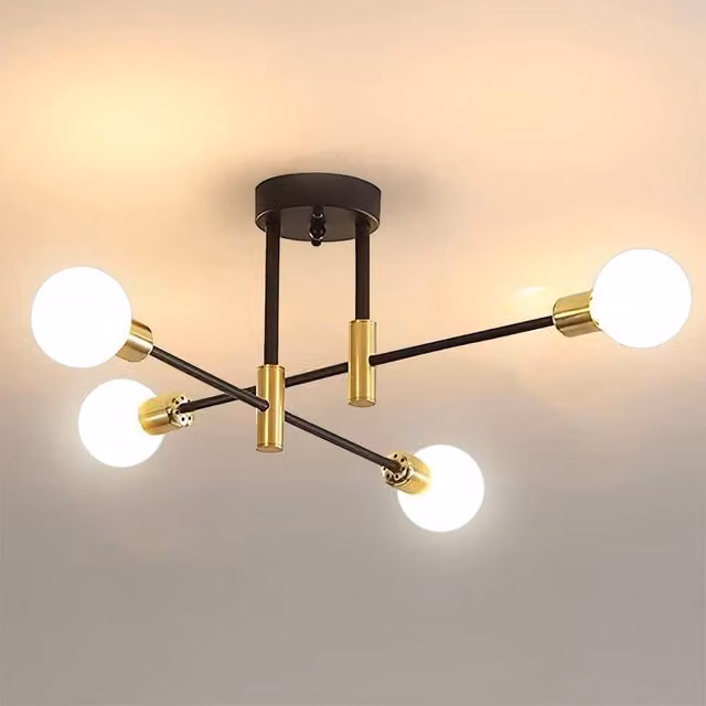 Pheashine Modern Semi-Flush Ceiling Light in Black and Gold with E27 Bulb Included