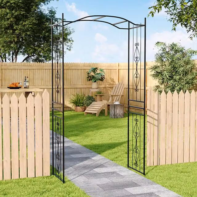 Komore Black Metal Garden Arch Climbing Frame and Ornamental Support