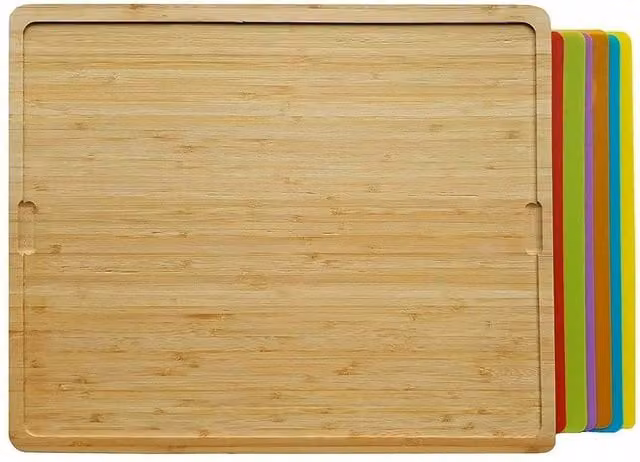 VOGREX Wooden Chopping Board with 6 Multicolour Plastic Mats