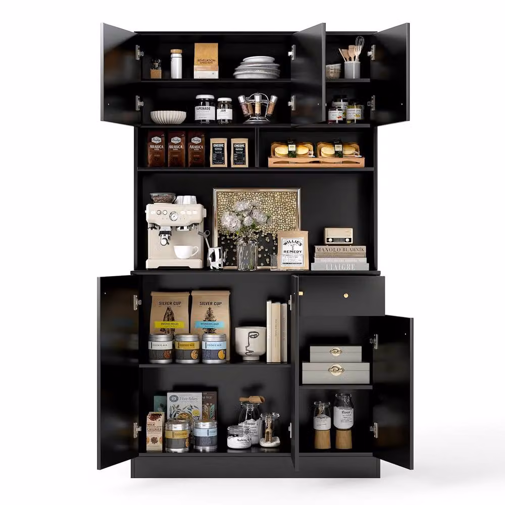 Costway Modern Black Tall Kitchen Cupboard Buffet Pantry Storage Cabinet with USB Ports – 3