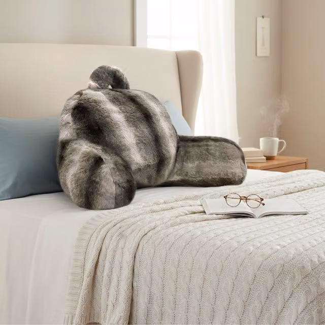 Sweet Dreams Luxury Supersoft Faux Fur Contoured Back Support Wedge Cushion in Beige, Brown and Grey