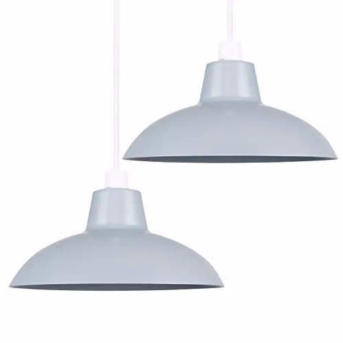 ValueLights Set of 2 Retro Metal Dome Pendant Ceiling Light Shades in Grey and Silver, Shade Width: 28.8 cm