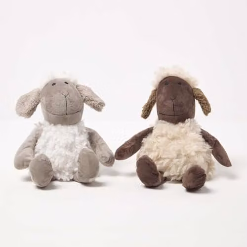 HOMESCAPES Soft Sheep Door Stops, Set of 2, White and Brown, H x W x D: 28 x 20 x 19 cm