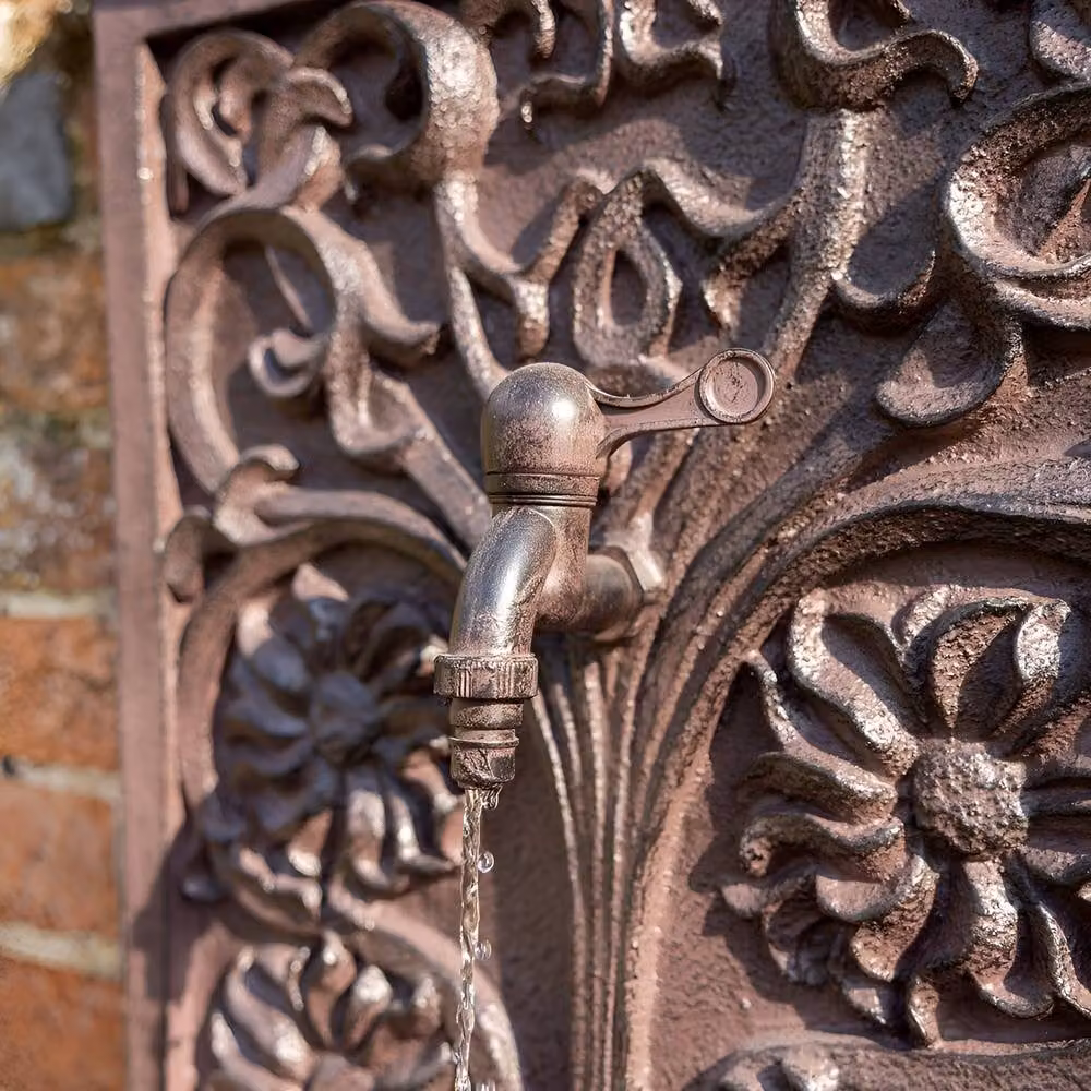 Primrose Arbury Rust Ornate Wall Fountain Water Feature in Brown Stone, Height: 72 cm – 2
