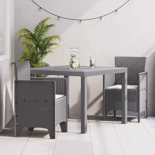 Berkfield Home 3 Piece Modern Garden Dining Set with Light Grey Cushions and Poly Rattan