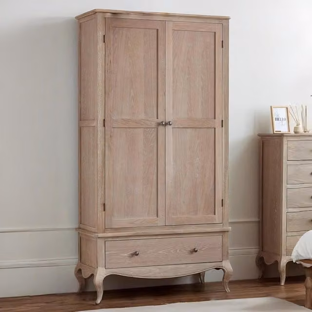 Julian Bowen Camille Combination Wardrobe in Limed Oak with Hinged Doors and Drawers