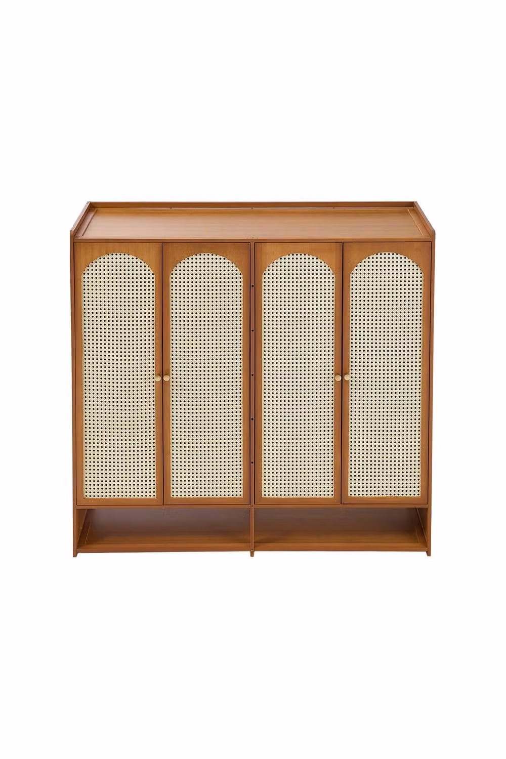 H&O Direct Rustic Brown Shoe Storage Cabinet with Hinged Rattan Doors and Internal Shelves – 3
