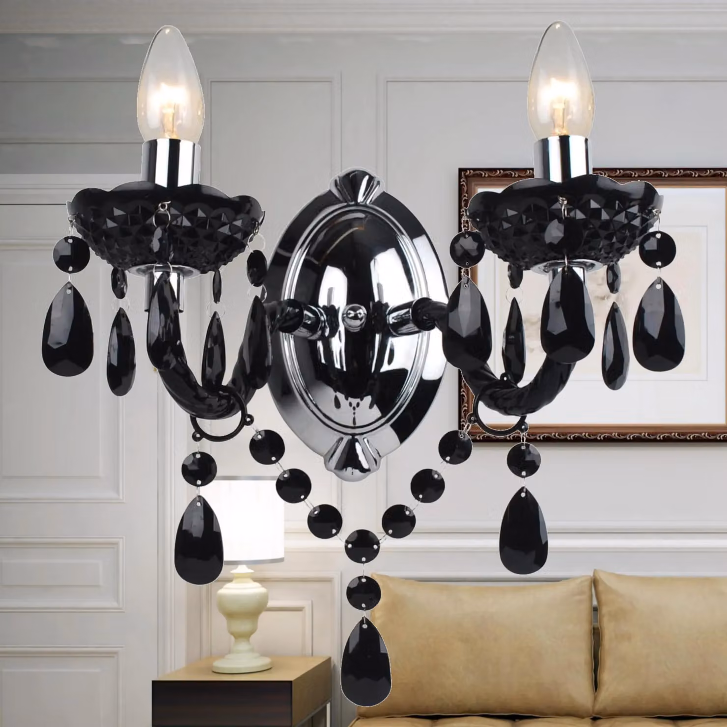 First Choice Lighting Marie Therese Style Black and Chrome Wall Light – 5