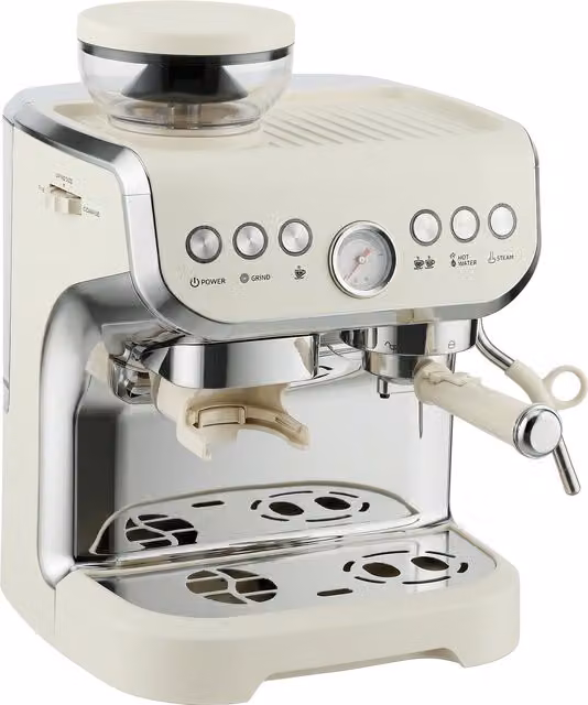 HOMCOM Bean to Cup Coffee Machine with Integrated Grinder and Steam Wand, Cream White