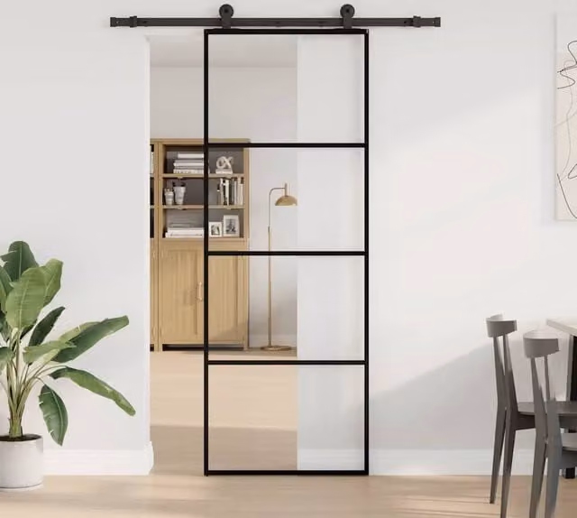 Berkfield Home Modern Sliding Door with Hardware Set in Black, ESG Glass and Aluminium, W: 76 cm, H: 205 cm – 1