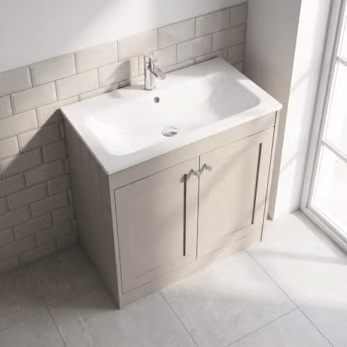 Balterley Floor Standing Vanity Unit with Rectangular Basin and Soft Close 2 Doors, Pebble Grey, W: 80 cm, D: 45.3 cm, H: 80 cm – 3