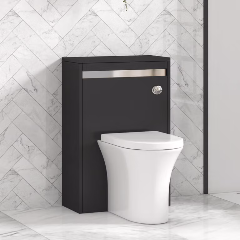 Orion Matt Obsidian Black BTW WC Unit with Breeze Rimless Toilet Pan, Seat and Cistern, Width: 54 cm