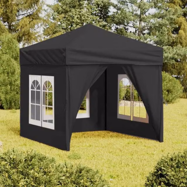 Berkfield Home Folding Party Tent with Sidewalls, Anthracite and Black, W/D/H: 2 x 2 x 2 m