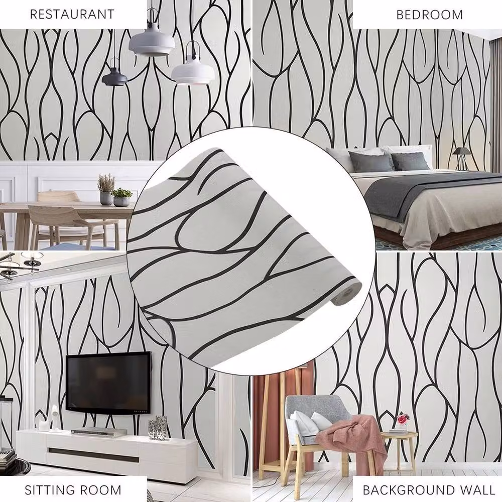 PAWNORA Modern 3D Abstract Striped Emboss Wallpaper in Black, White and Grey – 2