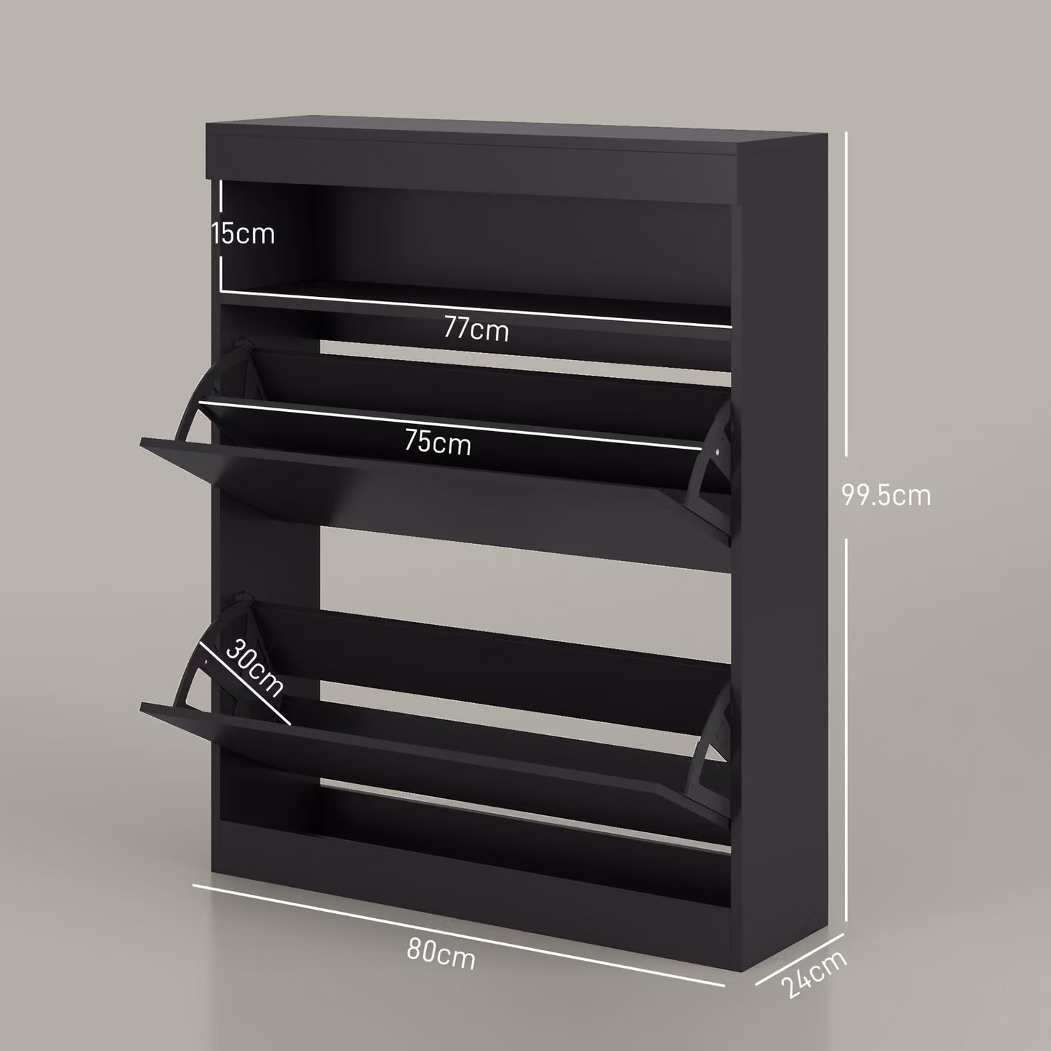 HOMCOM Modern Black Shoe Storage Cabinet with Tilting Flip Doors for 16 Pairs of Shoes – 3