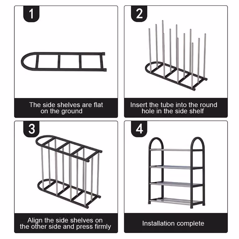 NESTLUNE 4 Tier Metal Shoe Storage Rack, Black, W: 100 cm, D: 15 cm, H: 15 cm