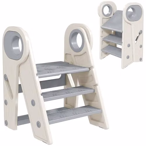 AIYAPLAY Foldable Kids Step Stool with Handle, Grey, W/D/H: 61.5 x 47.0 x 46.5 cm – 1