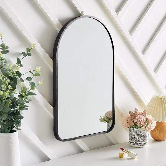 Livingandhome Modern Arch-Shaped Wall Mirror with Black Aluminum Alloy Frame