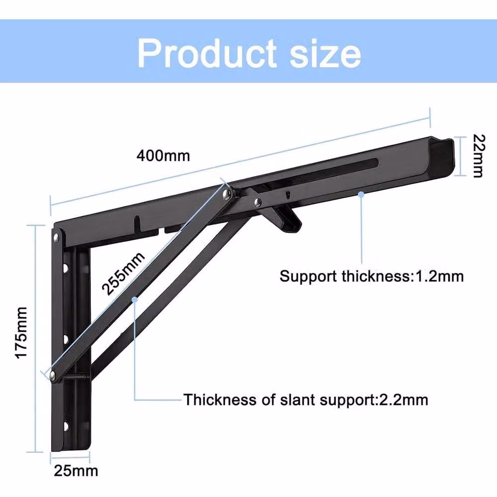 PAWNORA Heavy Duty Matt Black Fold Up Angle Bracket Shelf, Width: 40 cm – 2