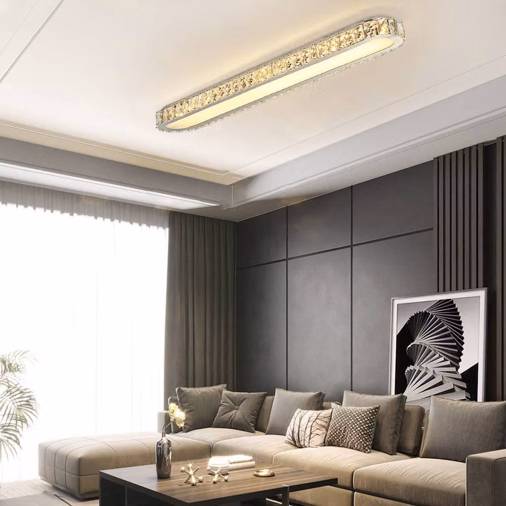 NIVOR Dimmable Rectangle Crystal LED Ceiling Light in Chrome and White, W: 100 cm, 48W – 3