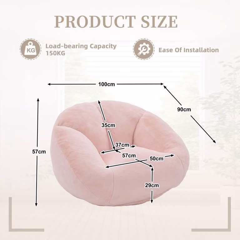 Direct Wicker Shell-Shaped Bean Bag Chair with Removable Cover in Pink