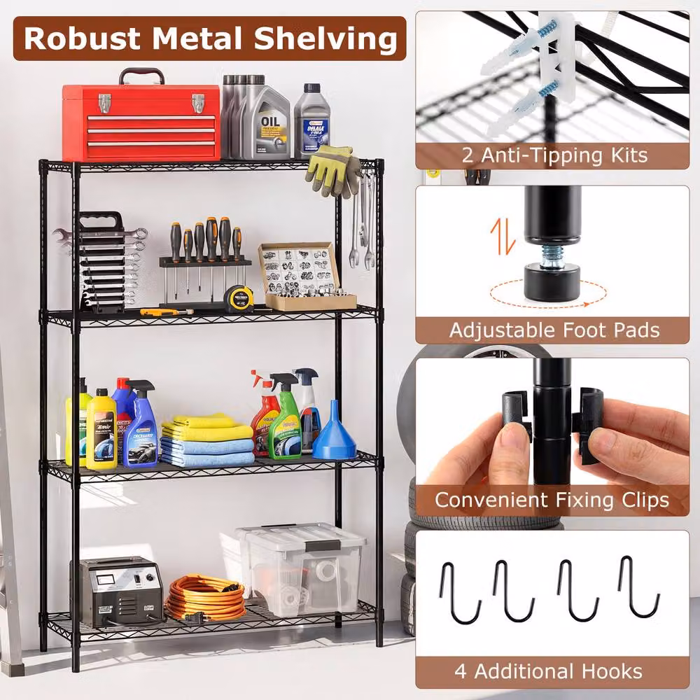 Gymax 4-Tier Adjustable Metal Wire Shelving Unit in Black – 3