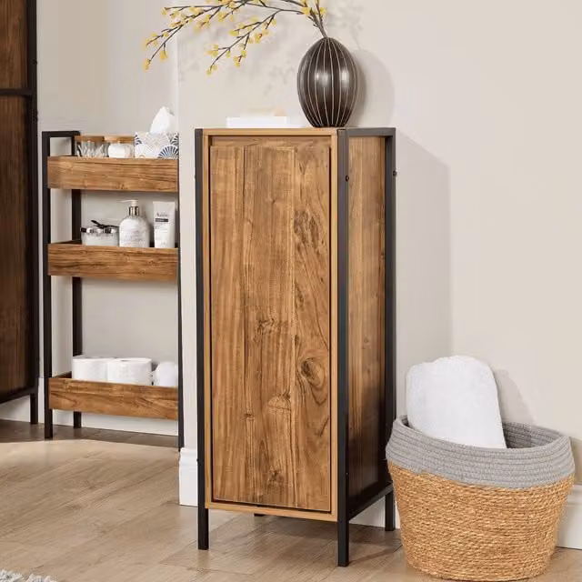 Home Source Locastra 3 Tier Bathroom Floor Cabinet Storage Organiser, Modern Dark Brown and Black, W/D/H: 28.0 x 30.0 x 80.0 cm – 1