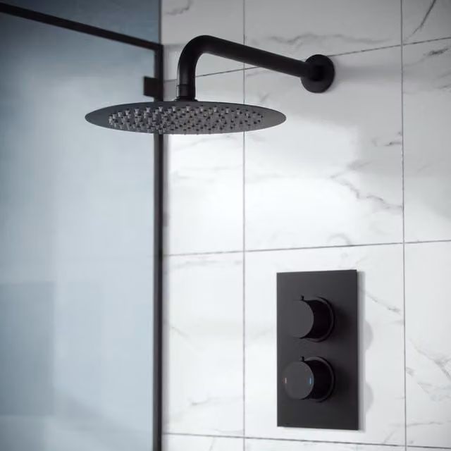 Nes Home Porto Matte Black Concealed Thermostatic Rainfall Shower Mixer Set, Diameter: 25 cm – 1