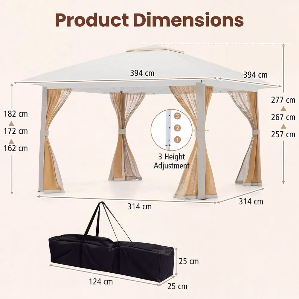 Costway Pop Up Gazebo Foldable Canopy Tent with Mesh Netting and Double Roof in Beige – 2