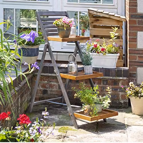Rowlinson Alderley Large Wooden Plant Ladder in Grey and Multicolour, W: 103 cm, H: 50 cm – 3