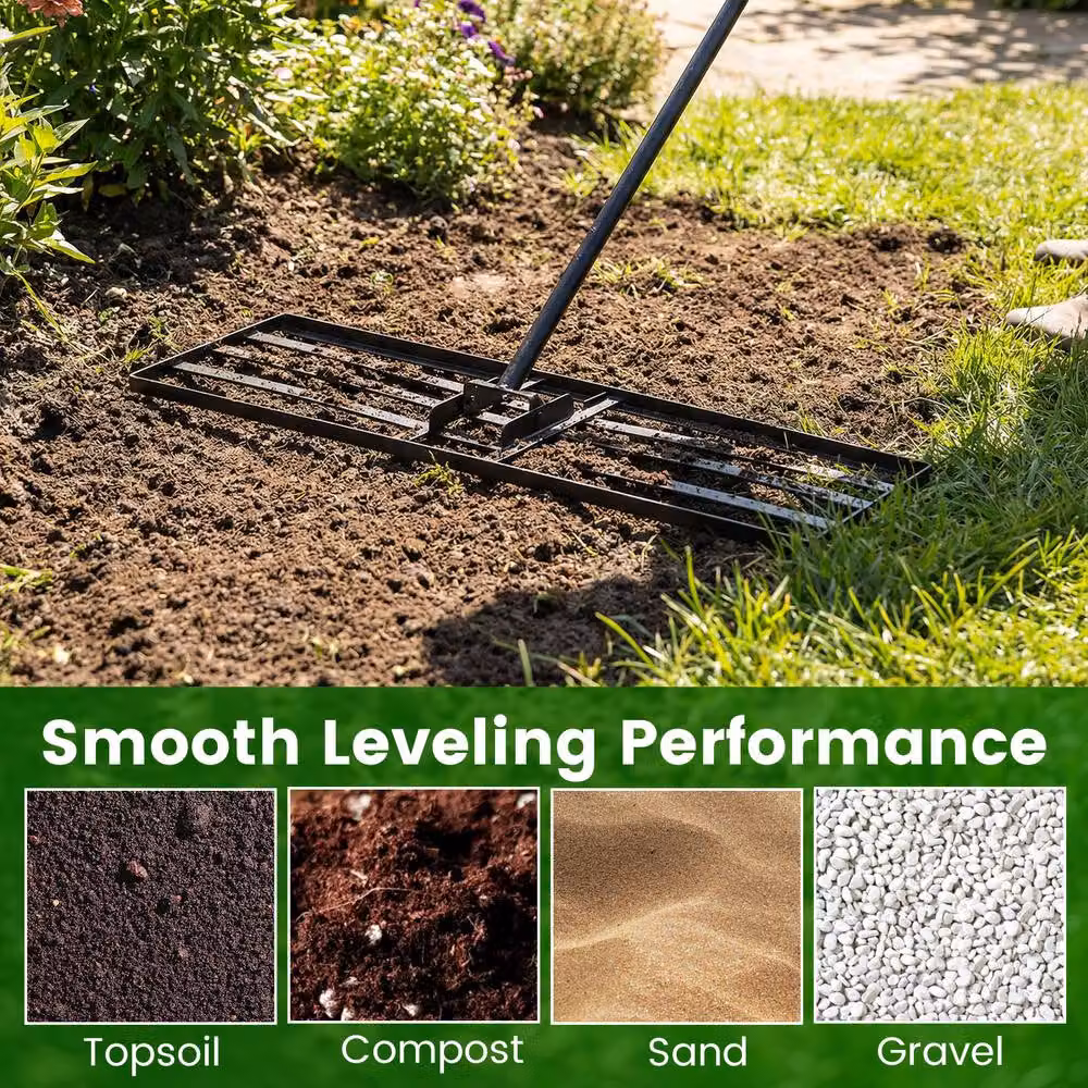 Costway Metal Lawn Leveling Rake in Black, W: 91 cm, D: 25 cm – 4