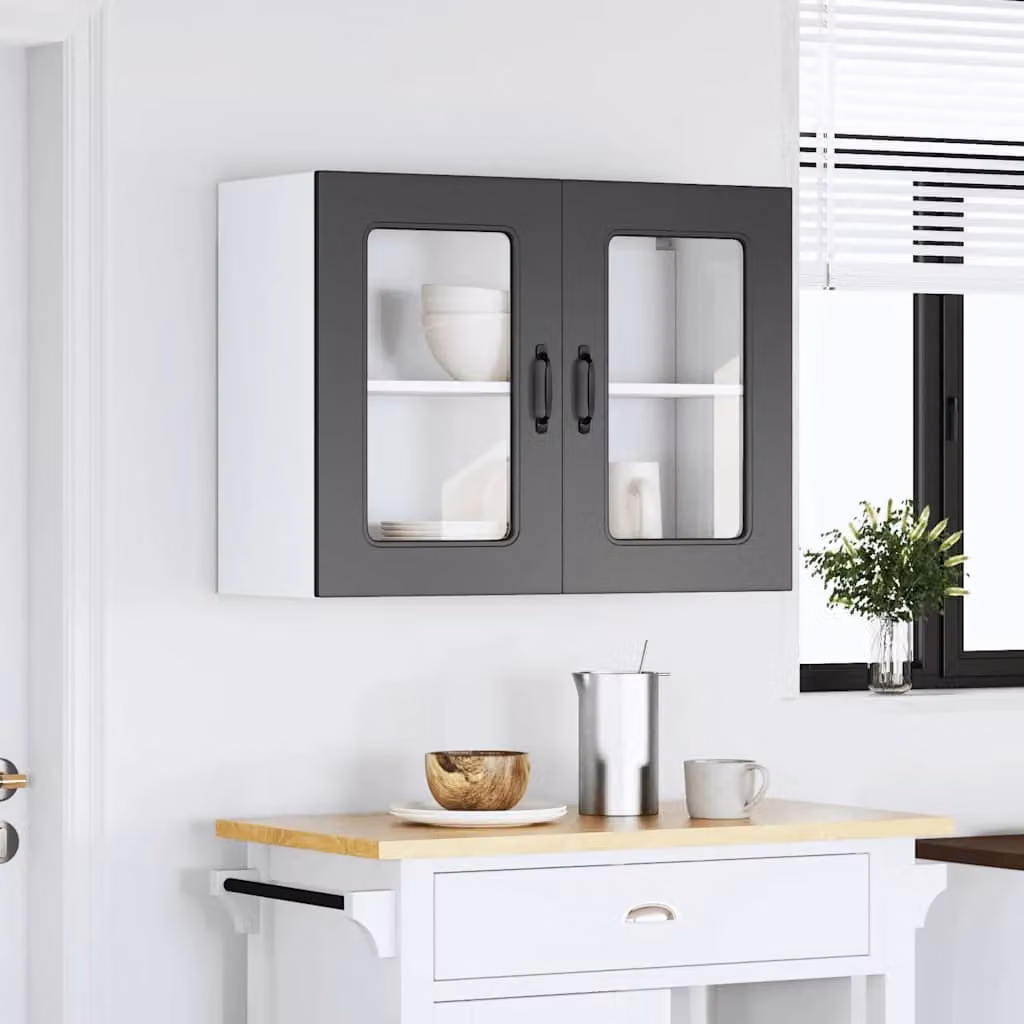 Berkfield Home Kalmar Black Wall Mounted Kitchen Cabinet with Glass Doors and Internal Shelves – 2
